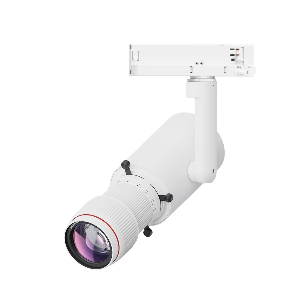 Konturen-Framing-Strahler weiss mit 20°–40° Objektiv für präzise Museums- und Galeriebeleuchtung.